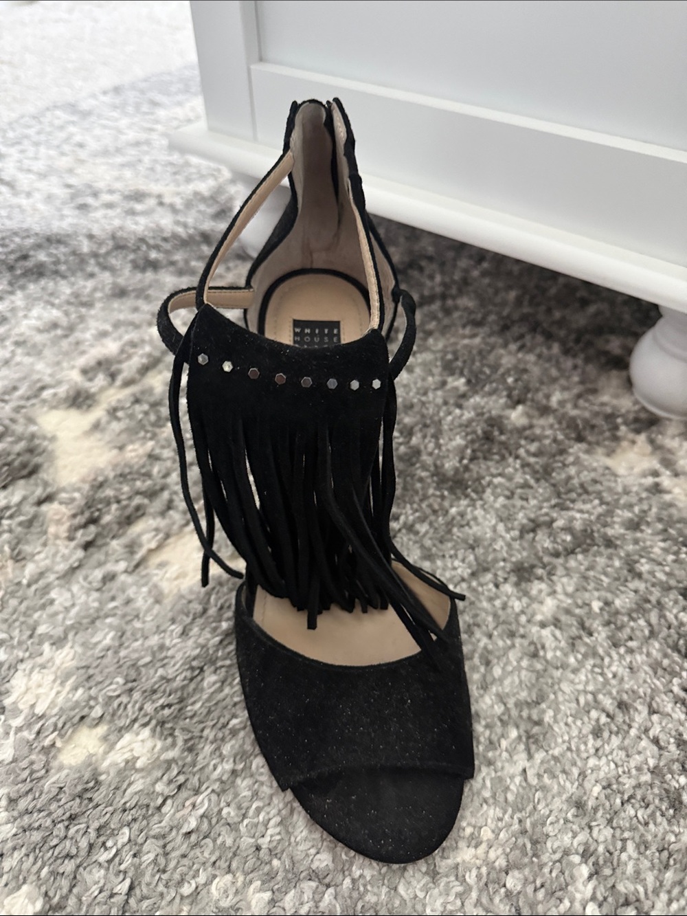 White House Black Market Black Shoes - Fringe Stiletto Sandals - Picture 2 of 4